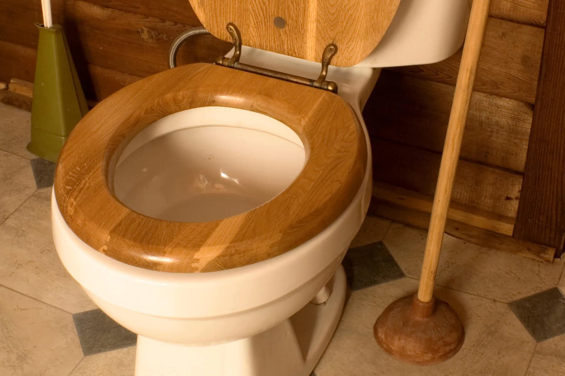 A wooden toilet seat