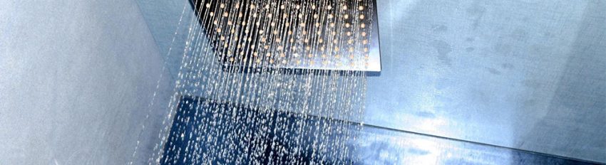 Water running from a square type showerhead