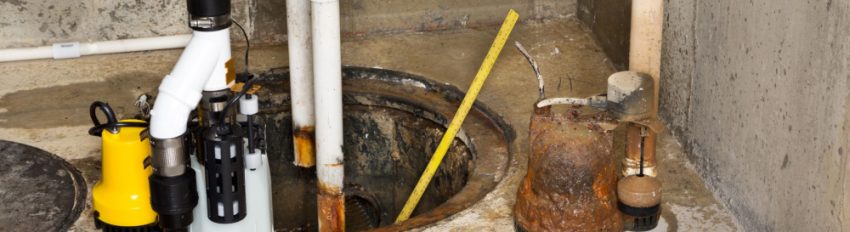 An old sump pump in the process of getting replaced